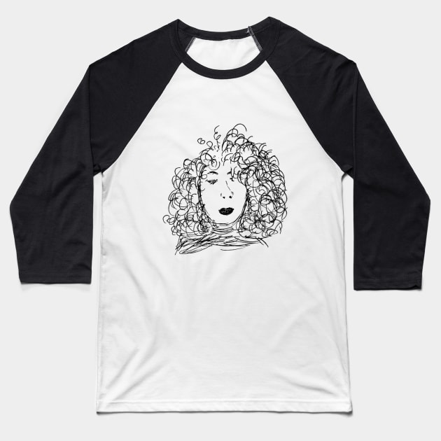 Curly Hair Lady Baseball T-Shirt by abagold